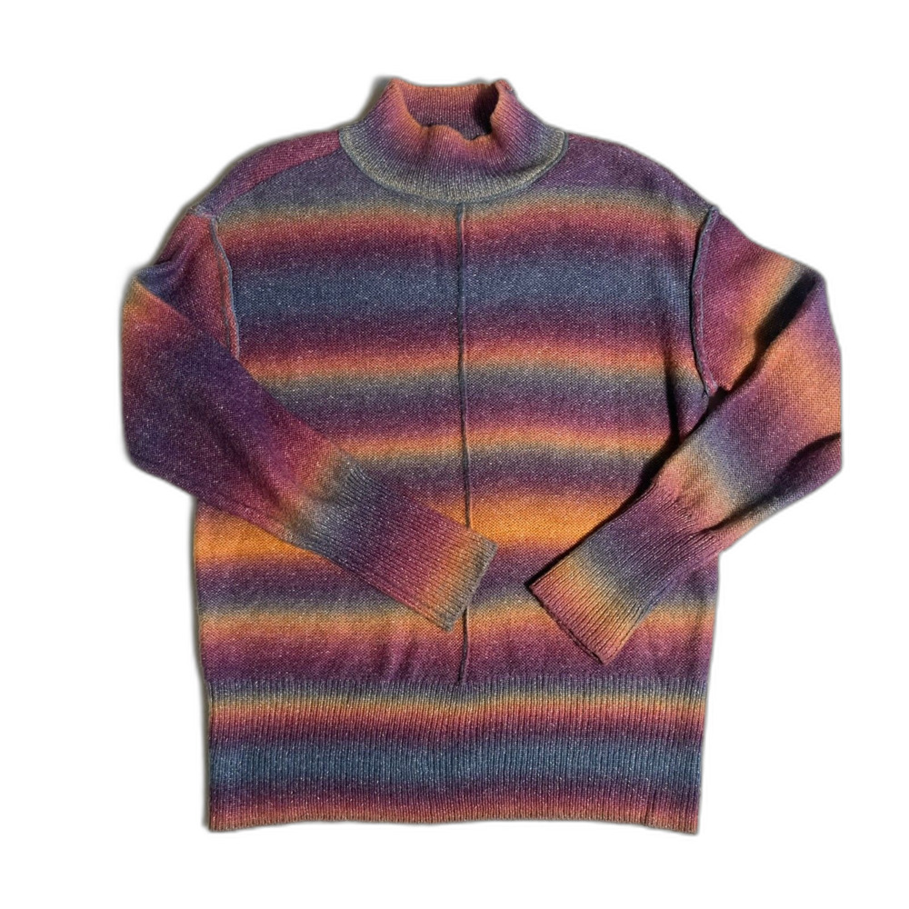 Beachlunchlounge Wool Blend Purple Pastel Stripe Sweater Small Boho Cozy Cabin